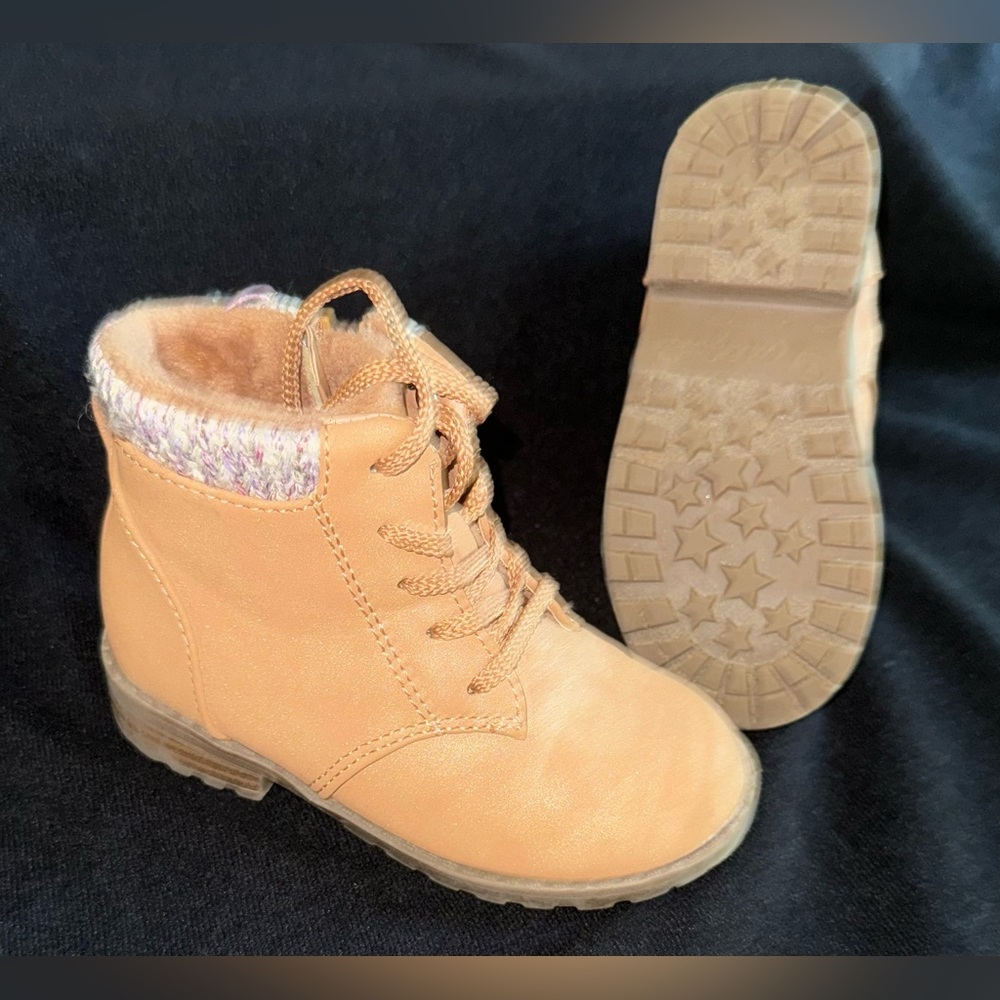 Cat & jack Toddler Girls Tan Dora Side Zip Soft Insole Glitter Accent Boots